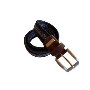 Columbia Mens Braided Stretch Belt With Leather Trim 30-32 Navy & Brown